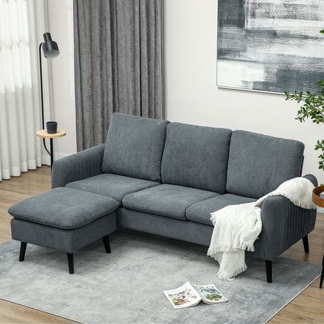 Canapé d'angle, canapé 3 places avec repose-pieds, revêtement en tissu, ensemble de canapés en L, gris foncé (1/5)