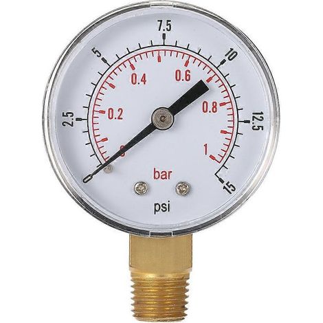 Manomètre hydraulique à cadran pour filtre de piscine, 50 mm, 0-15 psi (0-1 bar), filetage NPT 1/4". (1/5)