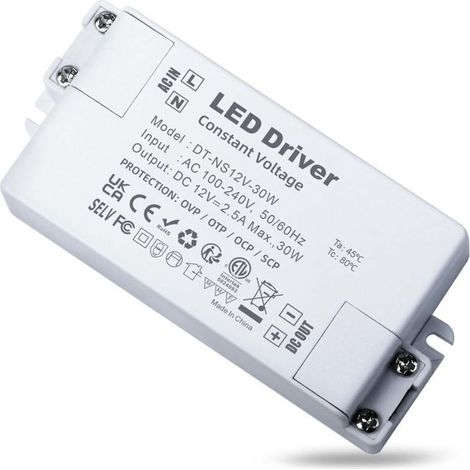 Transformateur LED 12V 30W, 220V à 2.5A, Alimentation Basse Tension AC/DC, Driver de Tension Constante pour Bandes, Lampes et Projecteurs Enfoncés (1/5)