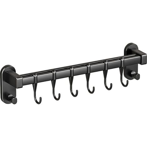 Stainless steel wall-mounted utensil holder with 6 movable hooks for kitchen and bathroom (grey black) MUMU (1/4)