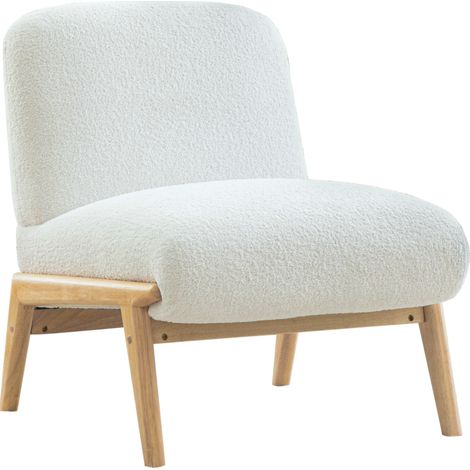 Fauteuil scandinave en tissu chenille ivoire avec pieds en bois massif pour salon et chambre (1/5)