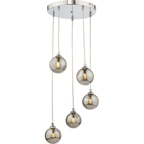 Federico Suspension de plafond à 5 ampoules, chrome poli, verre fumé (1/5)