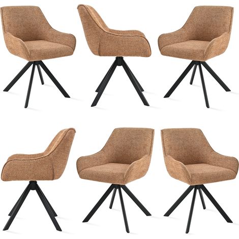 Goeurvant 360° drehbarer Sessel mit geschwungener Rückenlehne und weichem Kissen, perfekte Kombination aus Stil und Komfort - 6er Set - Grau/Braun - Leinen