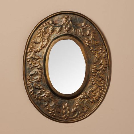 Miroir ovale gravé patine bronze 22x28cm (1/4)