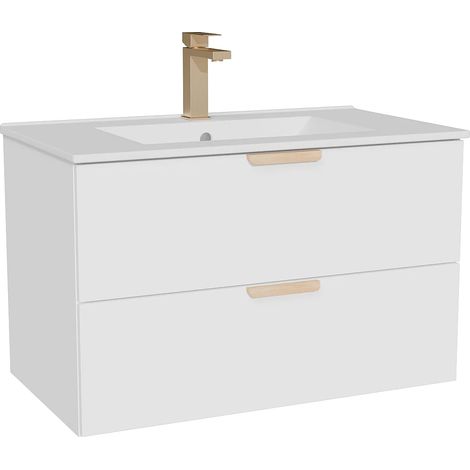 Mobile bagno sospeso con lavabo da incasso e rubinetto Bianco L80 cm – AVORELI (1/5)
