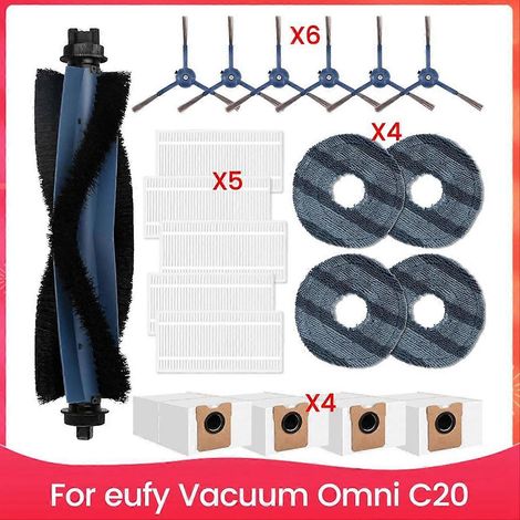 Pièces de rechange pour aspirateur Eufy Omni C20 : brosse latérale principale, filtre HEPA, chiffon de nettoyage, sacs à poussière, accessoires (1/5)