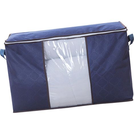Sac de rangement pour couette avec fermeture éclair, en tissu non tissé épais, pour le rangement des vêtements et autres articles ménagers, format horizontal, bleu marine. (1/5)