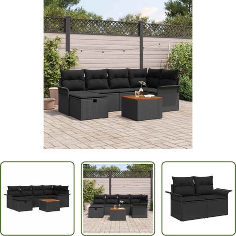 vidaXL Canapé modulaire - Ensemble de canapé de jardin avec coussin 7 pcs Noir Poly rotin (1/5)