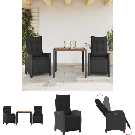 The Living Store 3-tlg. Garten-Essgruppe mit Kissen Schwarz Poly Rattan - Gartenmöbel-Sets (1/5)