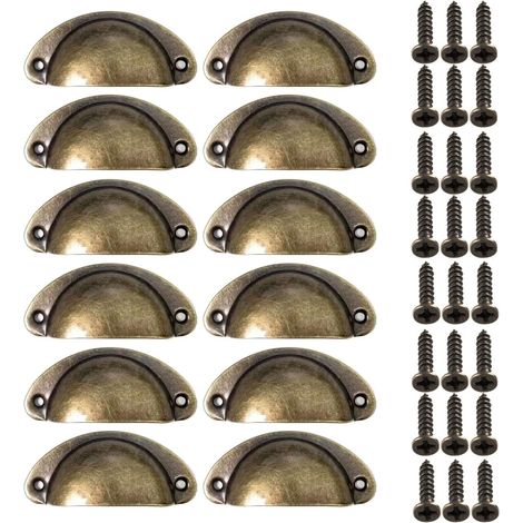12 antike Möbelgriffe aus Bronze, Muschelgriffe, Küchenschubladengriffe, Türknöpfe aus Metall für Schränke, Kommoden, Kleiderschränke, Dekoration