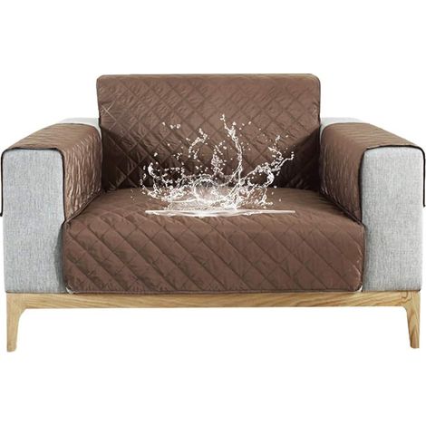 Housse de Canapé Imperméable Revêtement de Canapé Protege Canape avec Accoudoirs (Café, 1 Place)