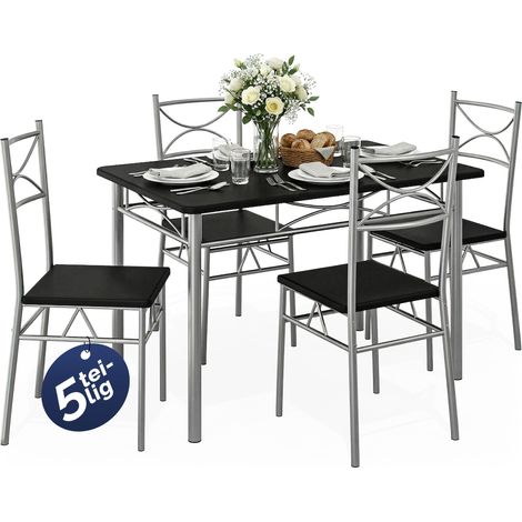 CASARIA® 5 Pcs Dining Table and 4 Chairs Small Kitchen Breakfast Furniture Compact Modern Contemporary Rectanglular Dining Set Black
