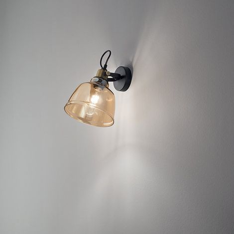 Applique in metallo ambra specchiato + ottone brunito Vintage 1 luce attacco e27 (1/2)