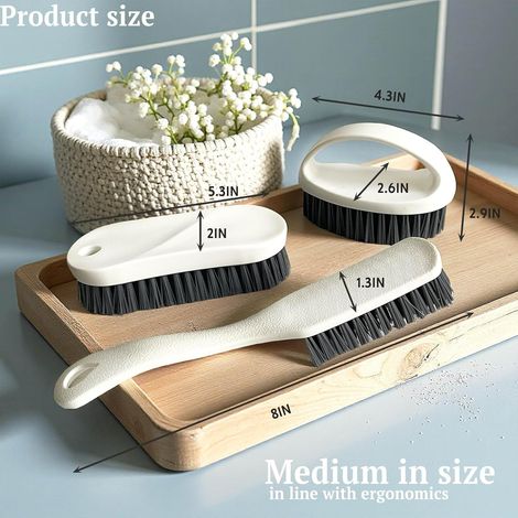 Ensemble de 3 brosses de nettoyage multi-usages - Brosse en nylon robuste pour salle de bain, cuisine, chaussures et linge (1/5)