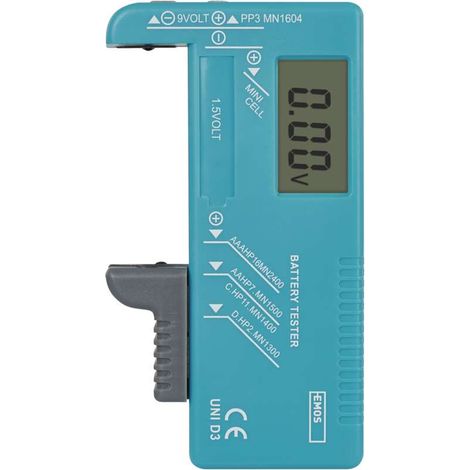 EMOS UNI Batterietester, Akkutester, Batterieprüfergerät, digital mit LCD Display, für AA, AAA, C, D, 9 V, Knopfzellenbatterien, N0322 (1/5)