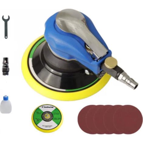 Ponceuse Orbitale Pneumatique à Double Action de Disque Ø 152 mm 6“ avec Régulation de la Vitesse avec 5 pièces de Papier Abrasif (1/4)