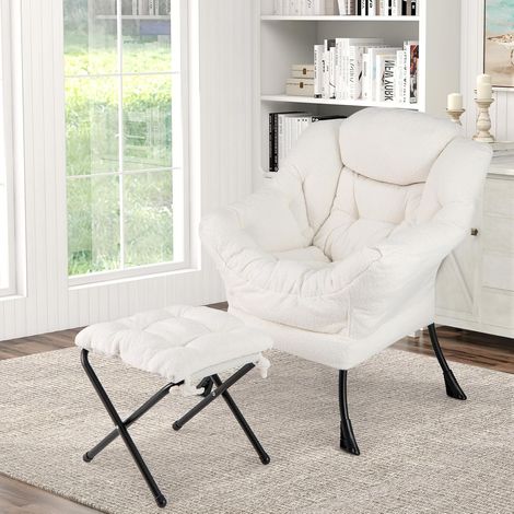 Costway – Fauteuil relax en sherpa avec repose-pieds – Coussin de tête doux – Base en métal antirouille – Poche latérale pratique – Pour salon et chambre