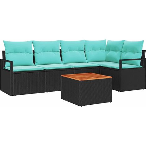 Conjunto de sofás de jardín 6 pcs Negro ratán sintético vidaXL