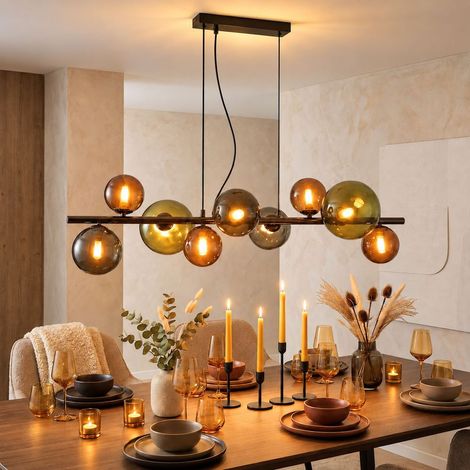 Hängeleuchte Pendellampe Esszimmerleuchte Wohnzimmerlampe Küchenleuchte, Glaskugeln grau Metall, 9 Flammig G9, LED 3,5W 350Lm 3000K warmweiß, H 120 cm
