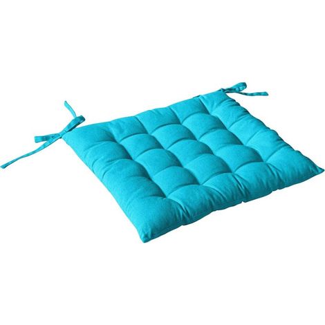 Galette de Chaise Carrée 38x38cm - Lot de 1 - Coton Turquoise - Garnissage Épais 3cm - 4 Nouettes d'Attache - Intérieur Salon Salle à Manger (1/3)