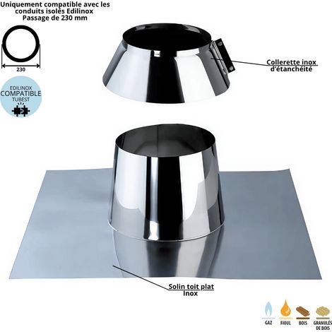 Solin toit plat inox conduit double paroi isolé Edilinox - Diamètre 180 mm
