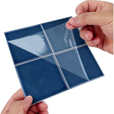 Lot de 10 autocollants muraux de transfert en vinyle épais, imperméables - Pour cuisine et salle de bain - Effet mosaïque, Bleu, 15 x15 cm (1/5)