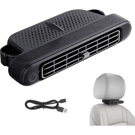 Ventilateur de voiture USB portable, avec 3 vitesses, double flux d'air réglable, ventilation puissante à 180°, faible niveau sonore, pour voiture et camion. (1/5)