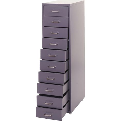 [JAMAIS UTILISÉ] Caisson a roulettes Boston T851, armoire à tiroirs armoire en acier, 110x28x41cm 10 tiroirs, gris foncé