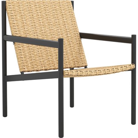 Gartenstuhl aus Rattan mit Armlehnen, Stahlgestell und geneigter Rückenlehne, 74 x 61 x 81 cm, Natur
