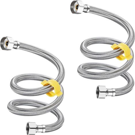 2 Pièces G 1/2" x G 1/2" Tuyau Flexible Tressé en Acier Inoxydable Tuyau de Plomberie d'Eau pour Salle de Bains Robinets de Toilettes Évier de Cuisine Tuyaux d'Entrée d'Eau, 250cm (1/5)