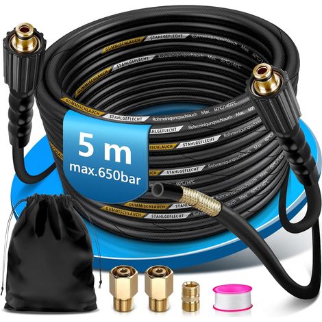 5m Hochdruckreiniger Schlauch 400Bar Hochdruckschlauch Kompatibel mit Kärcher EasyLock TR22 HD HDS Kranzle, Gummischlauch mit 2 Stahlgeflecht, M22x14mm Verlängerungsschlauch Hochdruck Ersatzschlauch (1/5)