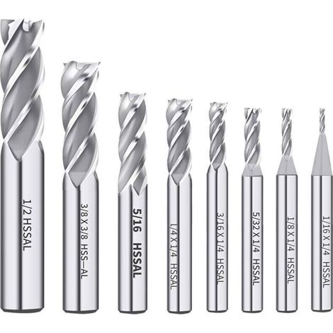1/8" 3/16" 1/4" 5/16" 3/8" 1/2" HSS High Speed Steel 4-Spline Straight End Mill 5/32" 1/16" Pack of 8 (1/5)