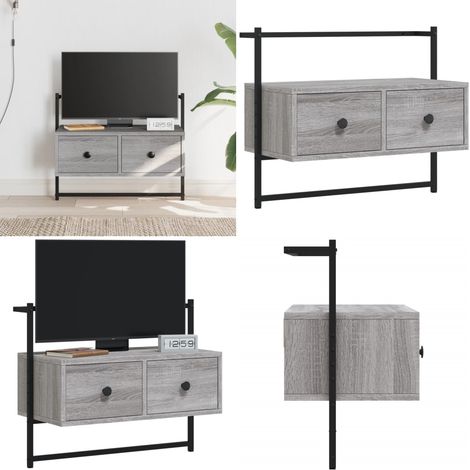 Meuble TV mural sonoma gris 60,5x30x51 cm bois d'ingénierie - Meubles Tv Murale - Meuble Tv Suspendu - Meuble Tv Moderne - Meuble Tv Gris - Rangement Mural - Home & Living (1/5)