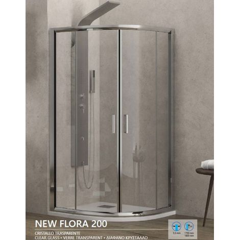 Cabine de douche d'angle ¼ de cercle NEW FLORA 200 H.180 cm-Transparent-Transparent-- (1/4)