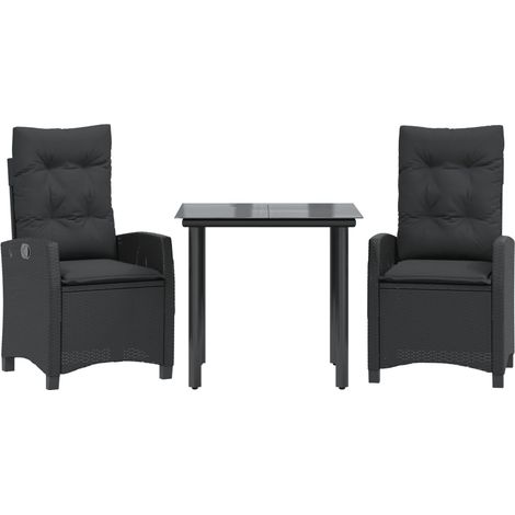 Maison Exclusive - 3-tlg. Garten-Essgruppe mit Kissen Schwarz Pol