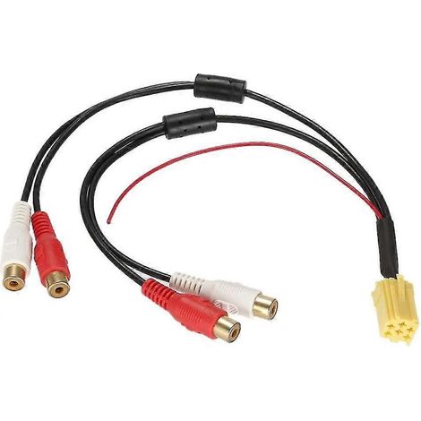 Adaptateur ISO pour voitures, mini adaptateur ISO 6 broches avec sortie auxiliaire, câble RCA 4 broches et 4 connecteurs RCA pour sièges (1/5)