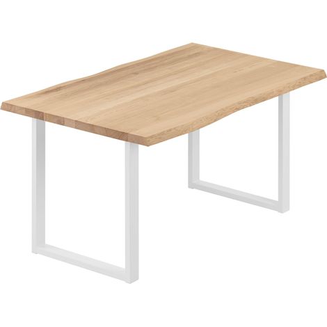 LAMO Manufaktur Esstisch Küchentisch, mit Baumkante 100x60x76 cm (AxBxH), Loft, Natur / Weiss, LOB-01-A-002-9016L