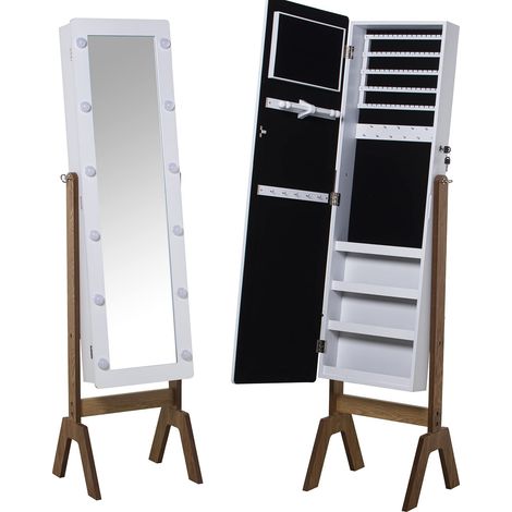 Miroir à bijoux sur pied en bois avec lumières blanches et naturelles 40 x 37 x 155 cm, INT. 25 x 109 cm (1/3)