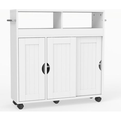 COSTWAY Mobile Bagno con Ruote, Mobiletto Laterale con Ripiano Regolabile,75 x 20 x 72 cm