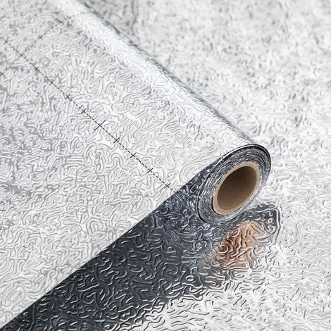Papier Peint Aluminium 40cm x 300m Argenté Papier Peint Adhesif Cuisine Imperméable pour Cuisine Dosseret de Comptoir Armoire Résistant à l'huile Autocollants Décoratifs Papier Vinyle Adhes (1/5)