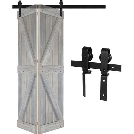 Kit de herrajes para riel de puerta corredera plegable de 100 cm (3,3 pies), kit de riel para puerta corredera, riel colgante para puerta corredera, kit para puerta corredera con apertura de 70-80 cm. (1/5)