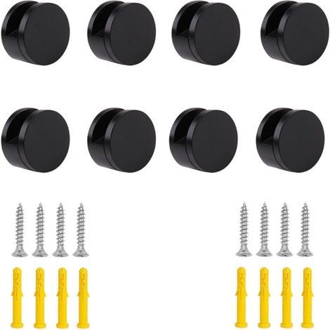 Lot de 8 clips de montage pour miroir, support mural de forme ronde, clips de serrage, support de serrage pour miroir de commode pour miroir de 5 à 11 mm d'épaisseur (noir) (1/5)