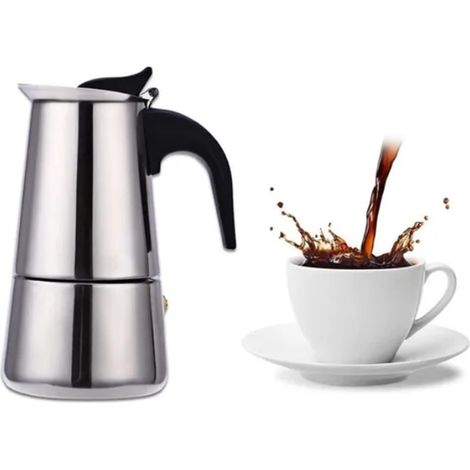 300ml moka pot, acier inoxydable conception ergonomique italienne isolée isolée pour la maison, le bureau, le voyage (19,3x9,5 cm) (1/5)