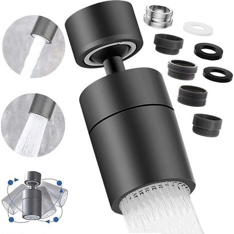 Wasserhahn-Luftsprudler, 360° schwenkbarer Küchenarmatur-Luftsprudler, 2 Modi, wassersparender Wasserhahn-Luftsprudler, für Küchenspülen und Badezimmerwaschbecken (Schwarz) (1/4)