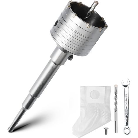 Kit de forets creux 75 mm avec adaptateur SDS Plus 220 mm et foret de centrage 8 x 110 mm pour maçonnerie et béton (1/5)