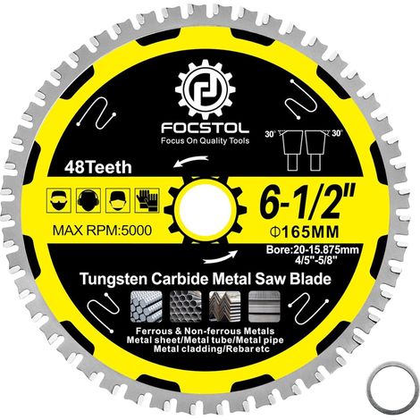 Lame Scie Circulaire Métal 165mm x 20mm x 15,875mm - Disque Coupe pour Métal 48 Dents pour Acier Inoxydable Ferreux Tube D'acier (1/5)