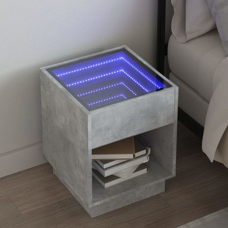 Mesita de noche con Infinity LED gris hormigón 40x40x50 cm vidaXL (1/5)