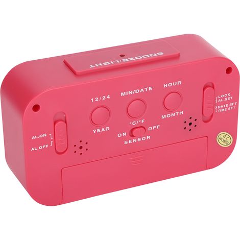 Réveil intelligent à température contrôlée, veilleuse silencieuse avec fonction snooze, grand écran LCD, rose. (1/5)
