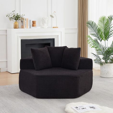 Fauteuil Hexagonal 1 Place - Fauteuil Cabriolet Modulaire Individuel Sans Montage en Chenille avec 3 Coussins - Noir (1/5)