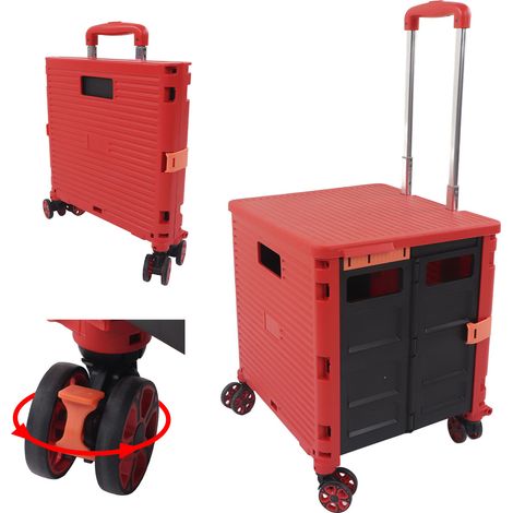 Chariot pliable utilitaire 55L 176LB tige télescopique, roues silencieuses universelles, frein, bac roulant portable (1/5)